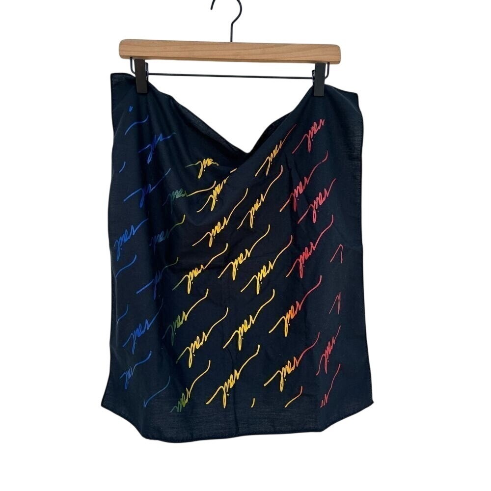 Vintage Vail Colorado Bandana Black Rainbow Script Souvenir Scarf Neckerchief - Picture 1 of 2